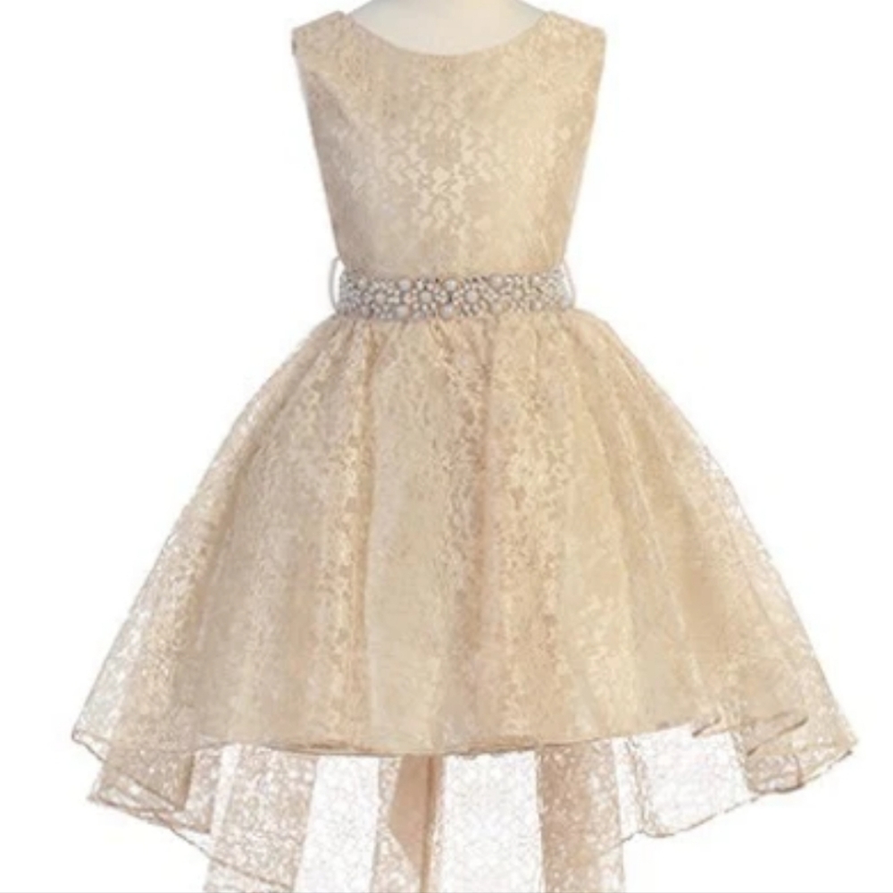 Hi Low Lace Dress with Detachable Rhinestone Belt